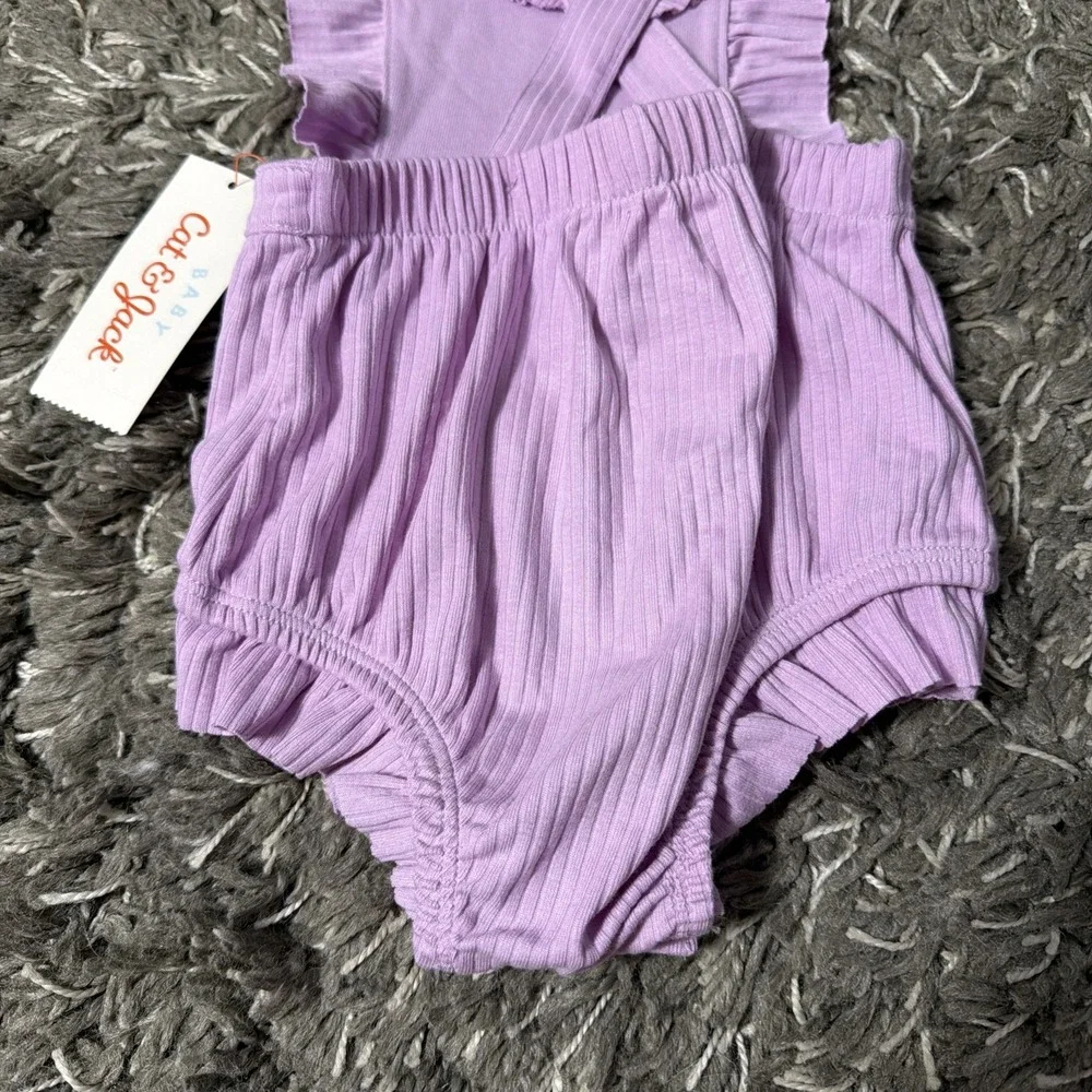 NWT Cat & Jack Baby Lavender Ruffled Romper 6-9 M Ribbed Cotton Blend Sleeveless
